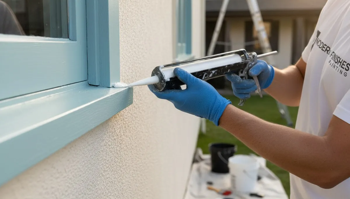 Professional caulking and sealing on coastal home exterior in Wilmington, NC by expert painters