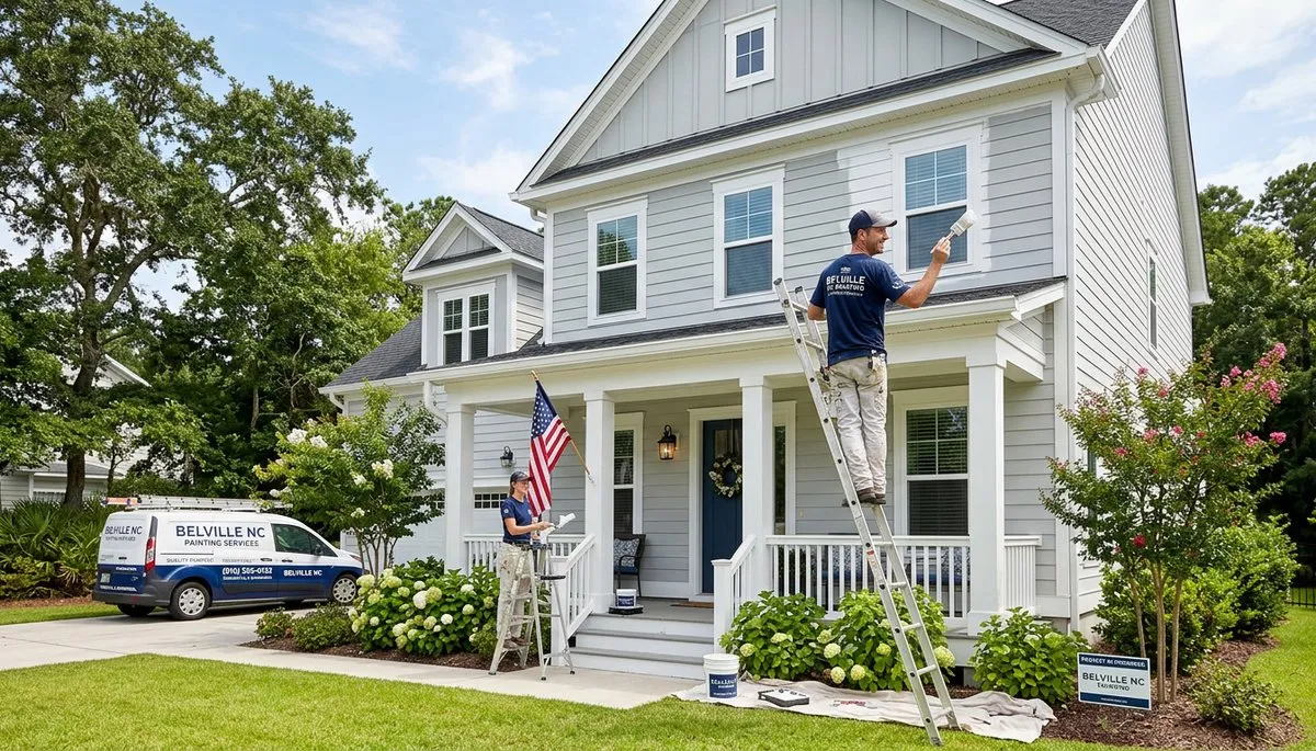 Professional house painters in Wilmington NC applying fresh exterior paint to a coastal home