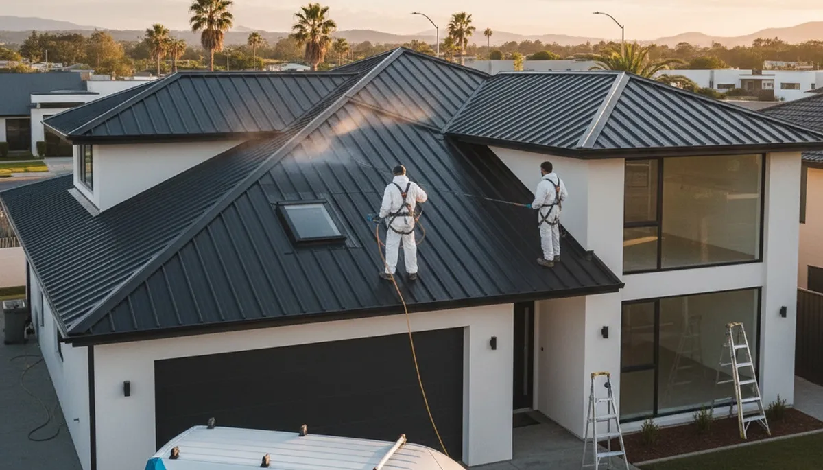 Professional roof painting in Wilmington NC protecting coastal homes from salt air and humidity